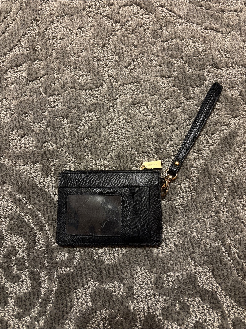 Michael Kors Black Leather Wristlet Card Holder with ID Window